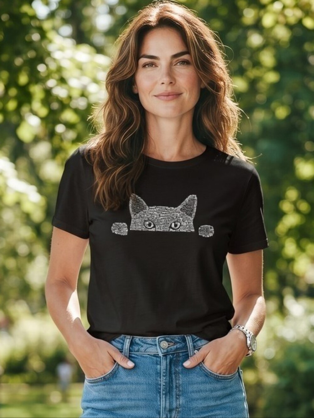 LA Pop Art Peeking Cat "Meow" Graphic T-Shirt, NWT - Picture 2 of 4